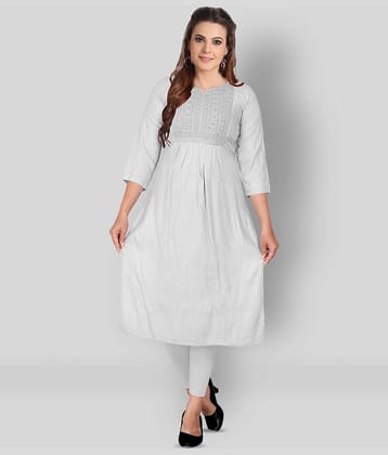 HAYA - Grey Rayon Women's Straight Kurti ( Pack of 1 )