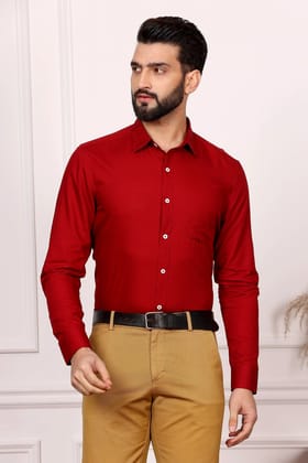 Burgundy Formal Cotton Shirt (Size - S) by BLUE EAGLE