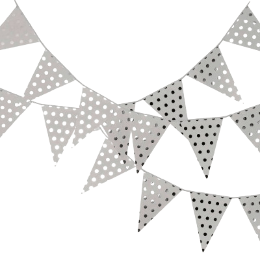 Silver Pennant Banner Flags String Triangle Hanging ,Triangular Bunting Flags for Birthdays, Festive, Anniversary,Wedding,Party Decorations-9 FT