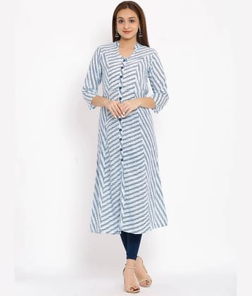 FabbibaPrints - Blue Cotton Blend Women's Front Slit Kurti ( Pack of 1 )
