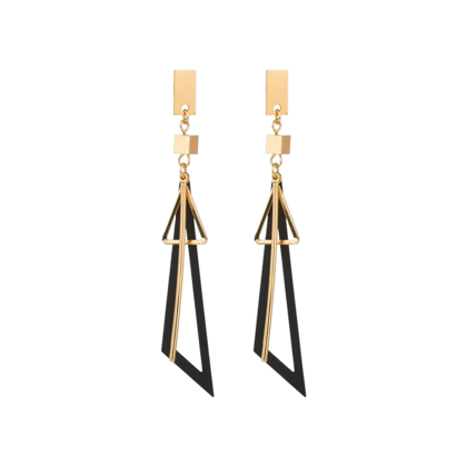 Hollow Triangle Black Geometric Long Drop Earrings for Women and Girls-Black
