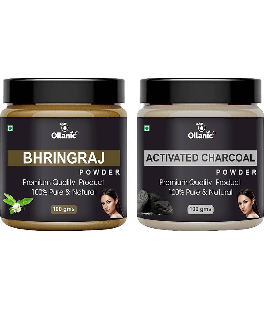 Oilanic 100% Pure Bhringraj Powder & Charcoal Powder For Skincare Hair Mask 200 g Pack of 2