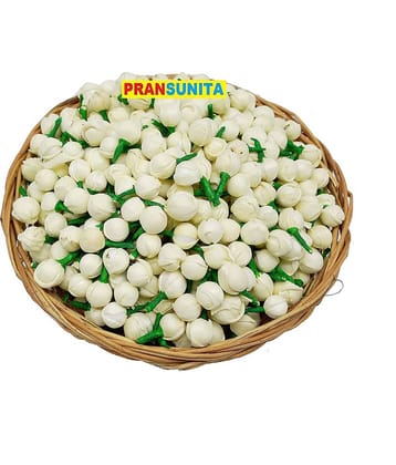 PRANSUNITA 100 pcs Artificial Mogra Buds Jasmine Flower Pollen for Jewelry Making Hair Accessories Craft Material White Handmade Sola Flower Bud