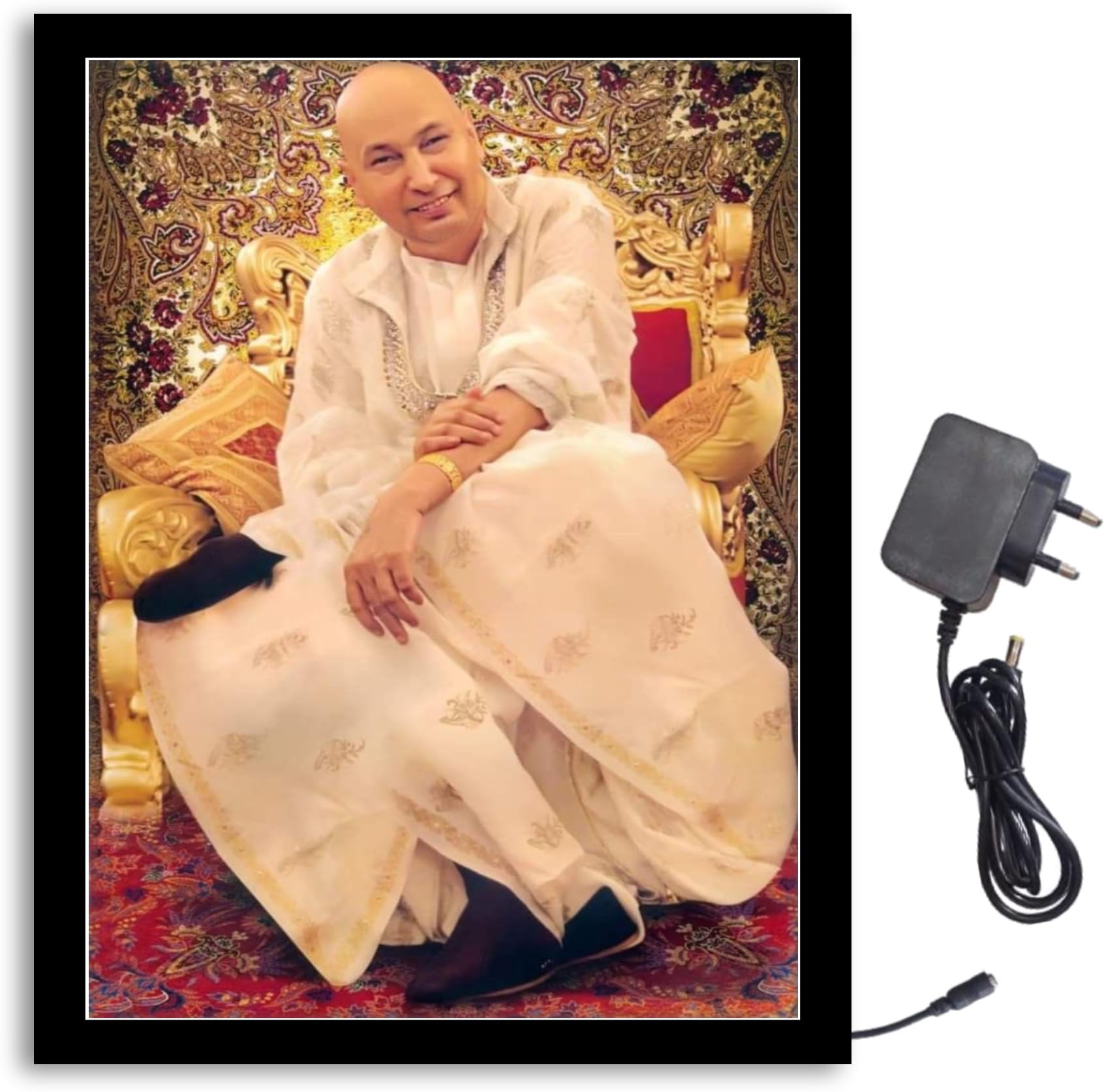 NOKKES Jai Guru Ji Bade Guru ji Sawroop Guru Ji Light Photo Frame 8X10 inch Led Light photo Frame With Light Adaptor Led Light Photo Frame Black Color Photo Frame_AQW246