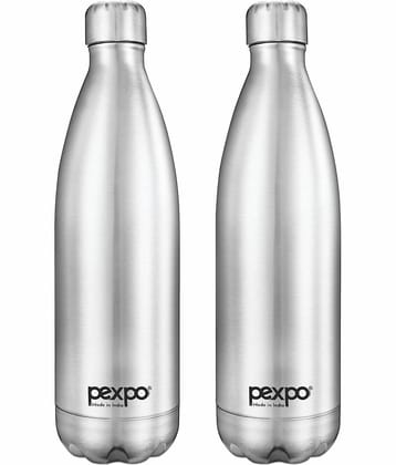 Pexpo 1000ml 24 Hrs Hot and Cold ISI Certified Flask, Electro Vacuum insulated Bottle (Pack of 2, Silver)