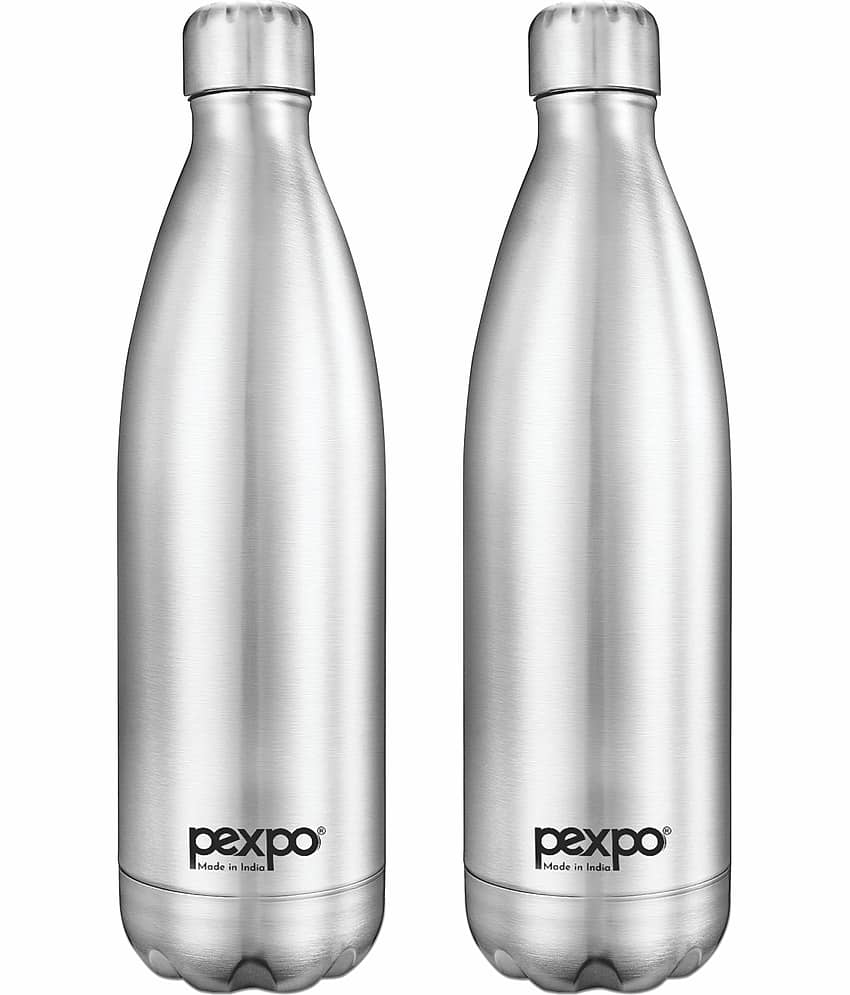 Pexpo 1000ml 24 Hrs Hot and Cold ISI Certified Flask, Electro Vacuum insulated Bottle (Pack of 2, Silver)