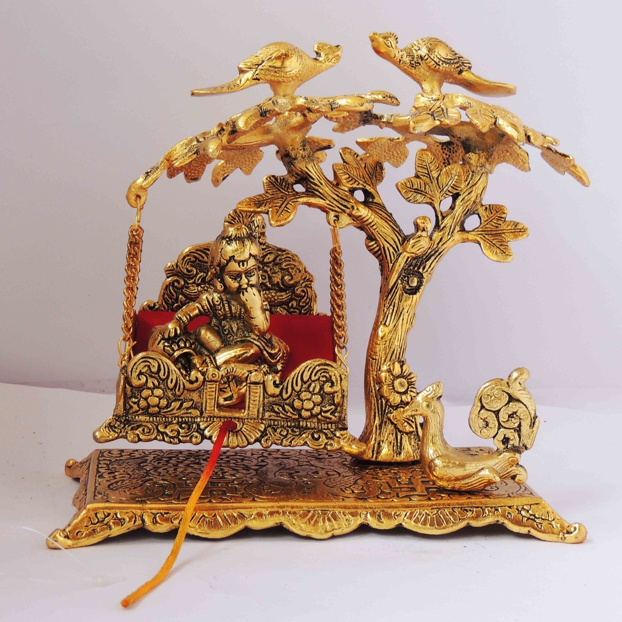 Aluminium Showpiece Laddu Gopal With Jhula (ASMAS293 G)