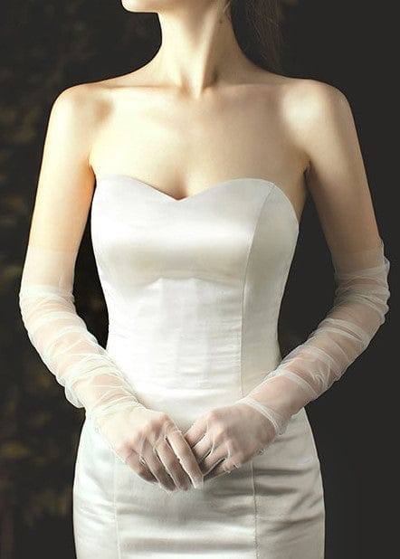 Sheer Extra Long Gloves (white)-M - XL