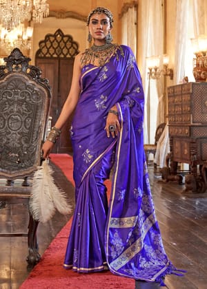 Princess Blue Banarasi Satin Soft Silk Saree