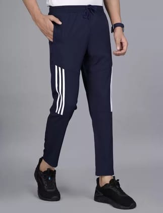 WILD MONSTER Men's White striped Navy Blue Regular Lowers M