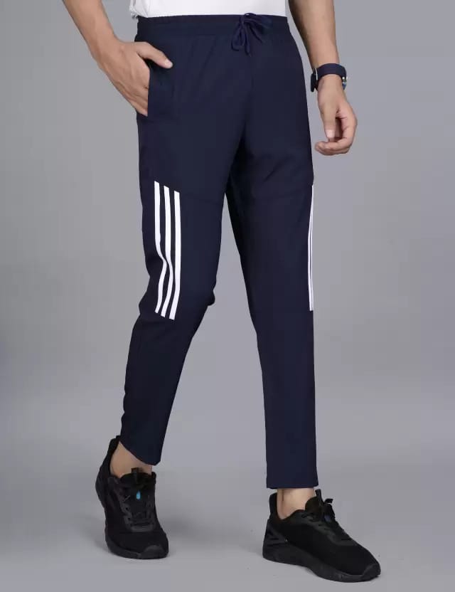 WILD MONSTER Men's White striped Navy Blue Regular Lowers M