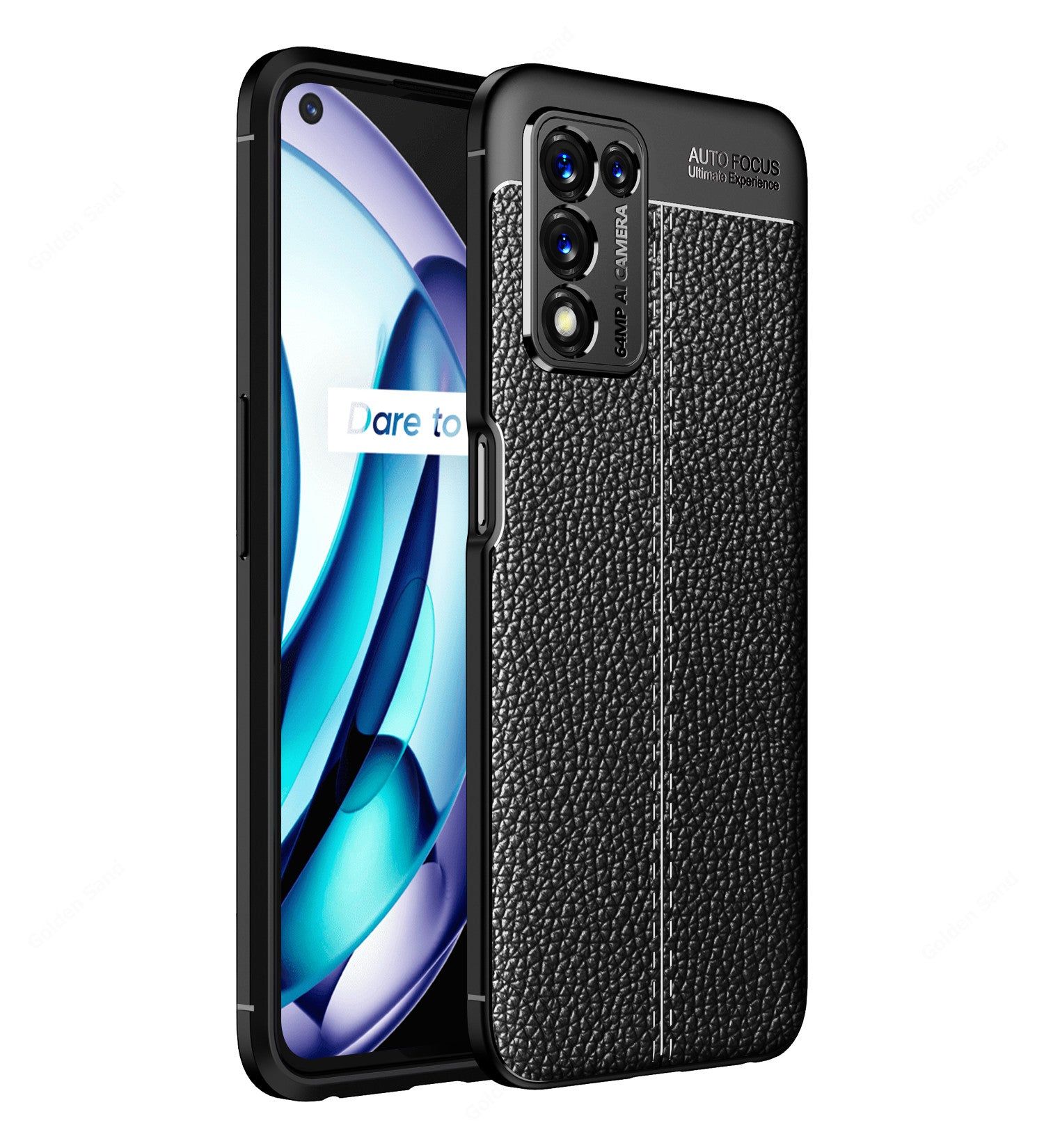 Vegan Leather Rugged Flexible TPU Series Shockproof Armor Back Cover for realme 9 5G Speed Edition, 6.6 inch, Black