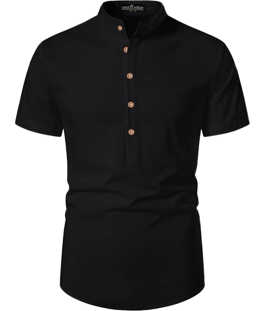 UNI VIBE Cotton Blend Plain Shirt Style Kurta For Men ( Pink )