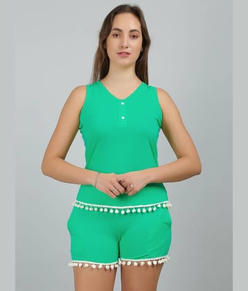 MEGASKA - Sea Green Cotton Women's Nightwear Nightsuit Sets ( Pack of 1 )