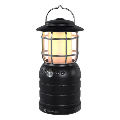 Portronics ilumi II 16W HD Sound Bluetooth Speaker with LED Lamp, Upto 5 Hrs Playtime, 2 LED Lantern Lamp Mode, Bluetooth V5.3, USB Port, Integrate Handle, Water Resistant, Type C Fast Charging (Black)