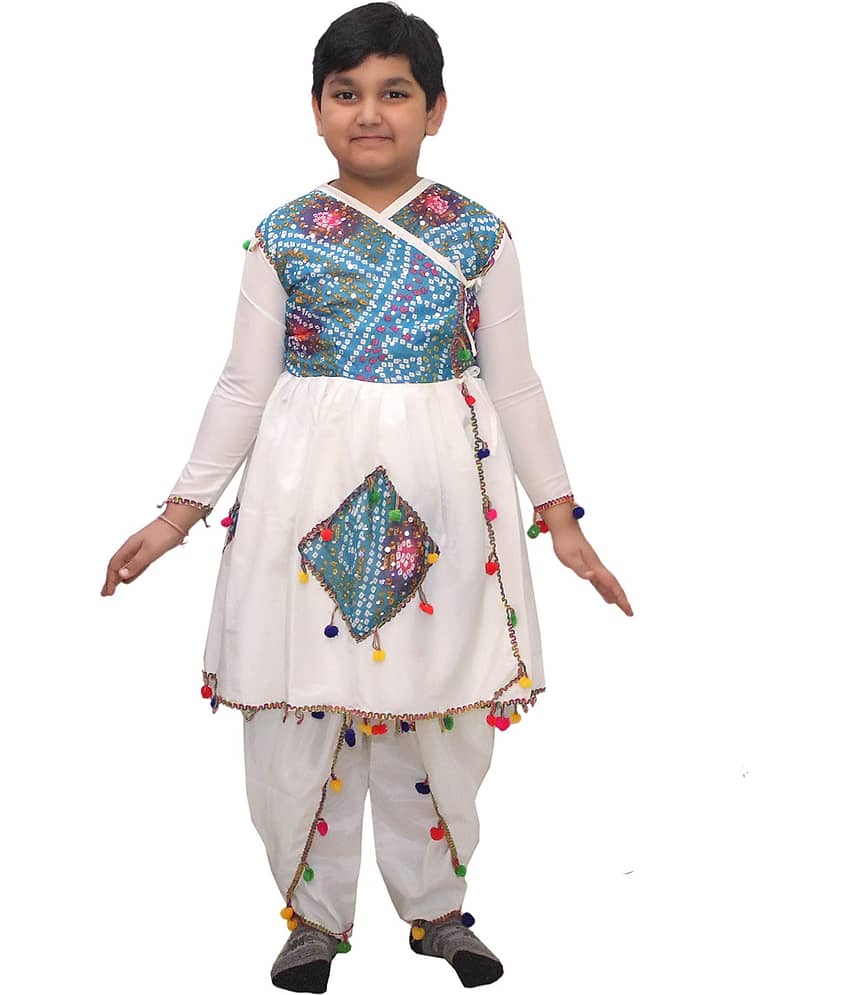 Kaku Fancy Dresses Indian State Gujrati Dance Costume for Kids Navratri/Garba Dance Costume for Boys - Cream, 14-18 Years\n