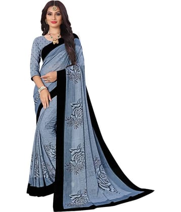 Kanooda Prints Georgette Printed Saree With Unstitched Blouse Piece ( Grey )