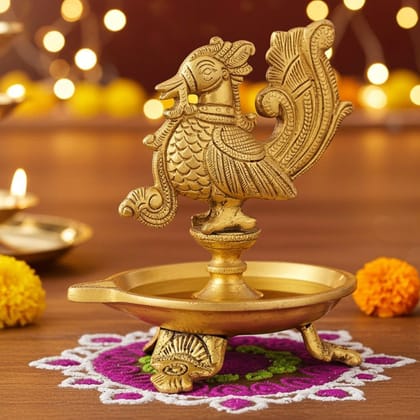 Brass Table Decor Oil Lamp, Bird Deepak  - Decorative Deepak for Home D�cor, Height : 5 Inch (BSMAS1214 A)
