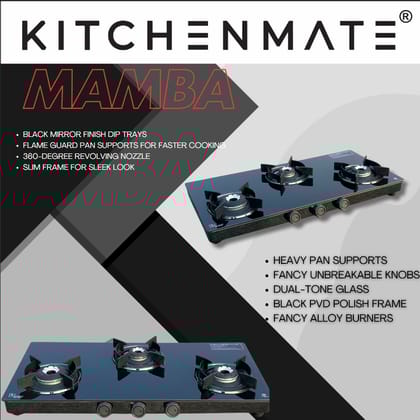 Kitchenmate Mamba Sleek Frame Glasstop Cooktop with Black Mirror Technology