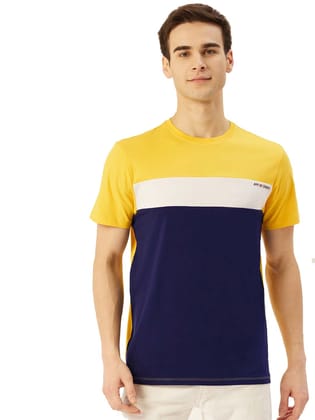 Mens Cotton Rich Lycra Colourblock Printed Half  Sleeve Crew Neck T-Shirts-S-38