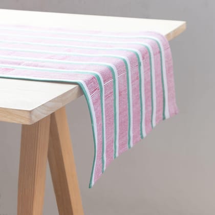 Eyaas Striped Block-Printed Cotton Canvas Table Runner in Red and Green  13 x 60 Inches