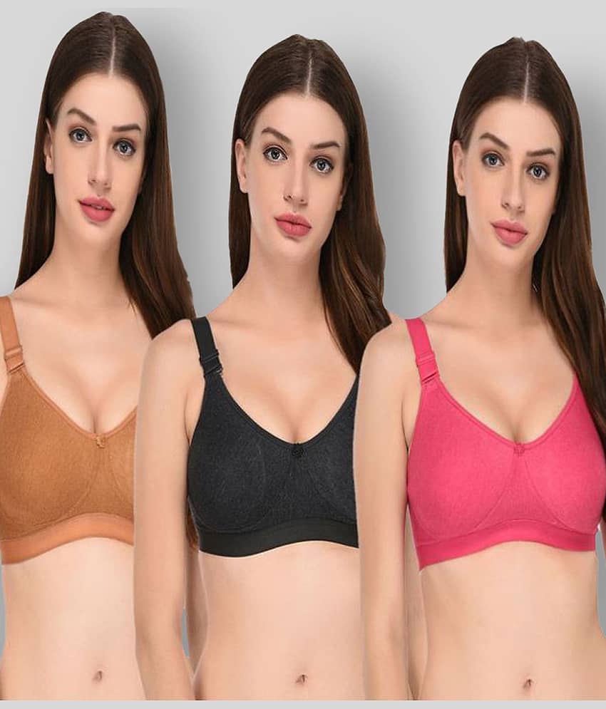 Elina Pack of 3 Cotton Non Padded Women's T-Shirt Bra ( Multi Color )