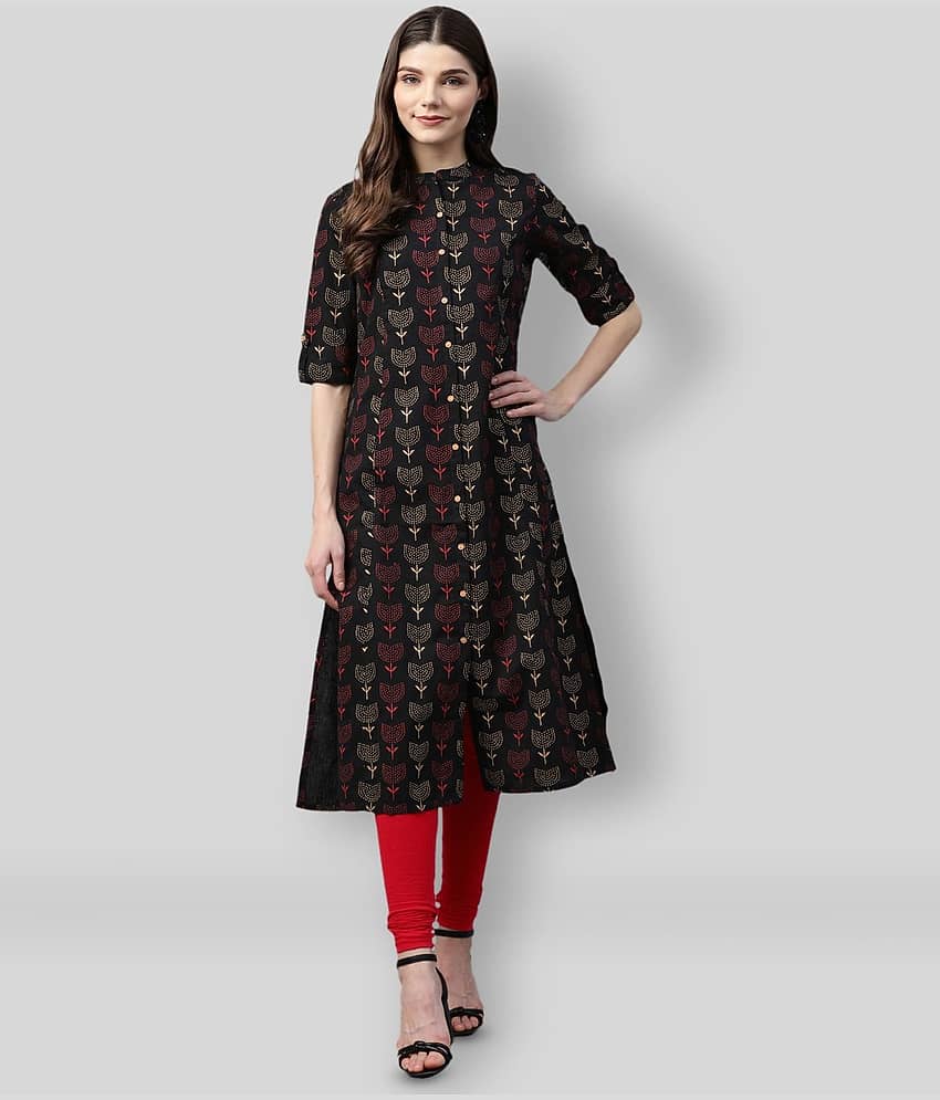 Divena - Black Cotton Blend Women's Front Slit Kurti ( Pack of 1 )