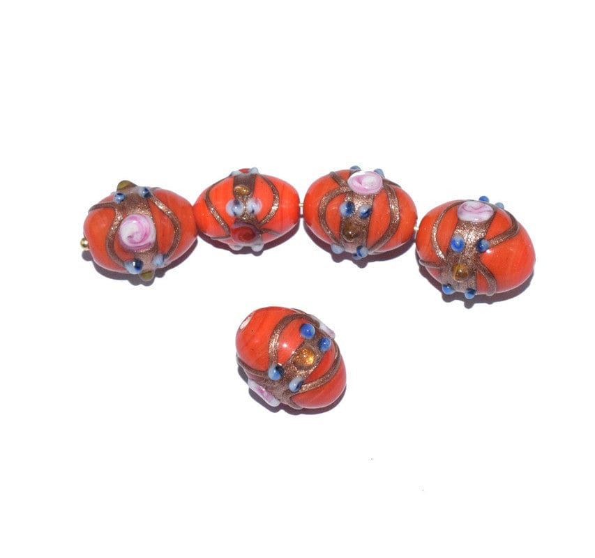 Wedding Cake Beads (Vintage) Handmade Lampwork Glass Beads (Oval), VGM-033-Per Packet 25 Pcs / 20X10 MM / Dark Orange