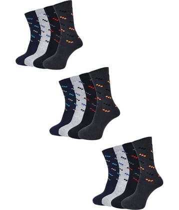 Dollar Cotton Blend Men's Printed Black Mid Length Socks ( Pack of 12 )