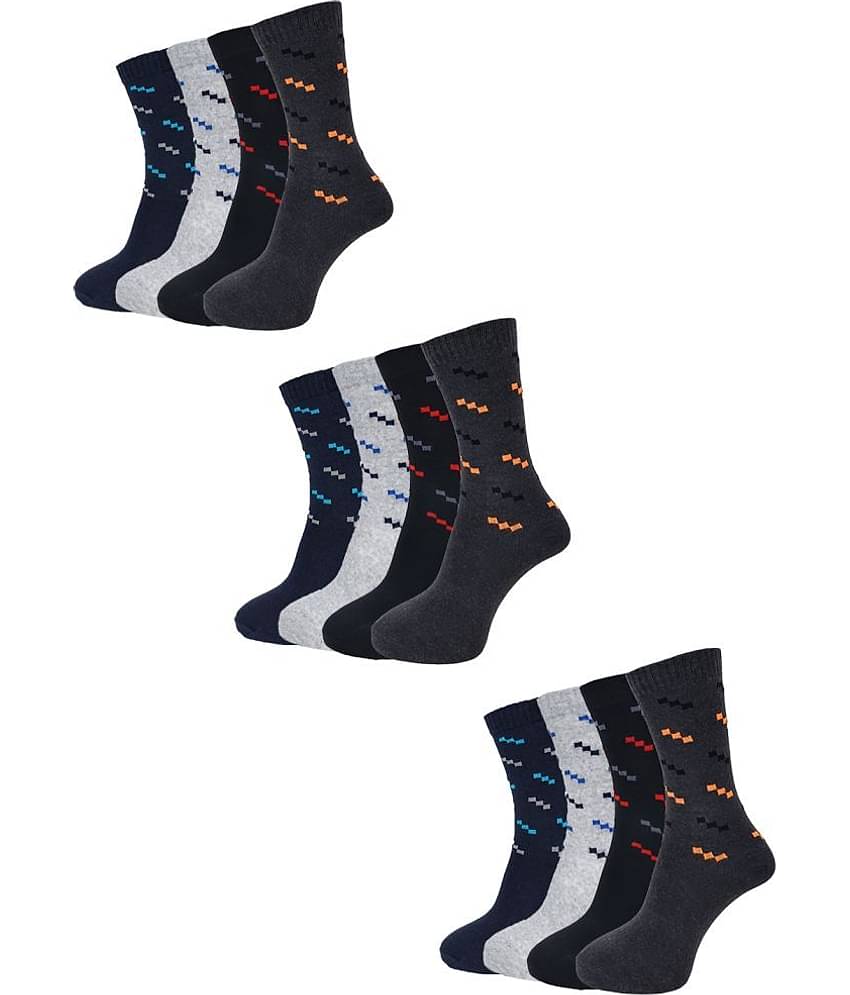 Dollar Cotton Blend Men's Printed Black Mid Length Socks ( Pack of 12 )