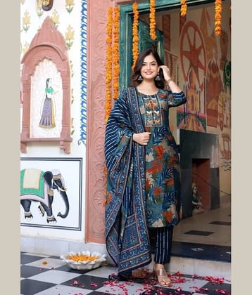 piludi Viscose Printed Kurti With Pants Women's Stitched Salwar Suit - Green ( Pack of 1 )