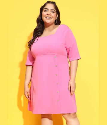 Oxolloxo Women Polyester Solid A-line Dress ( Pink )