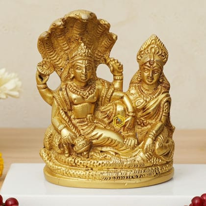 Brass Vishnu Laxmi Ji Idol - Divine Pair Statue for Home Temple, Height : 4.5 Inch (BSMAS842 A)