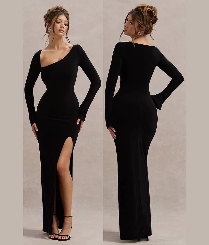 Traquila Women Lycra Solid Bodycon Dress ( Black )