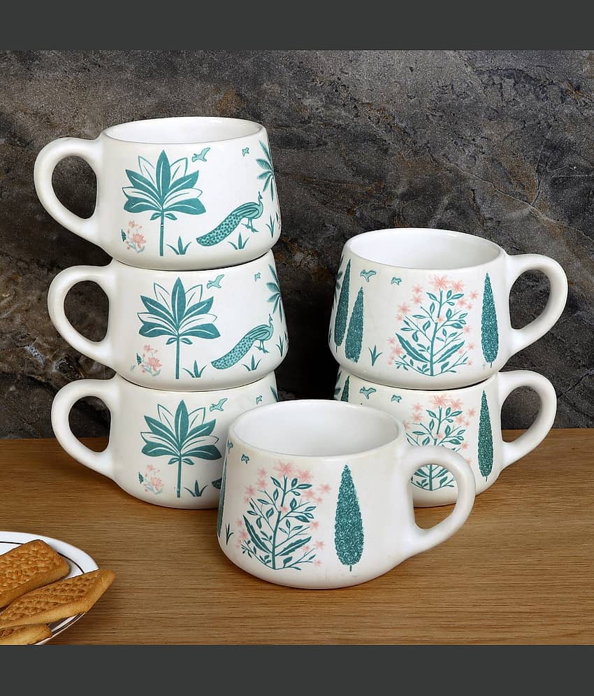 Hala Moondust Birds Ceramic Tea Cup 150 ml ( Pack of 6 )