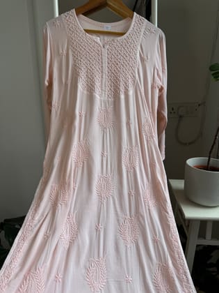Premium Modal Chikankari Cotton Kurti - Pale Pink - Noor Collection-Pale Pink / cotton / XL