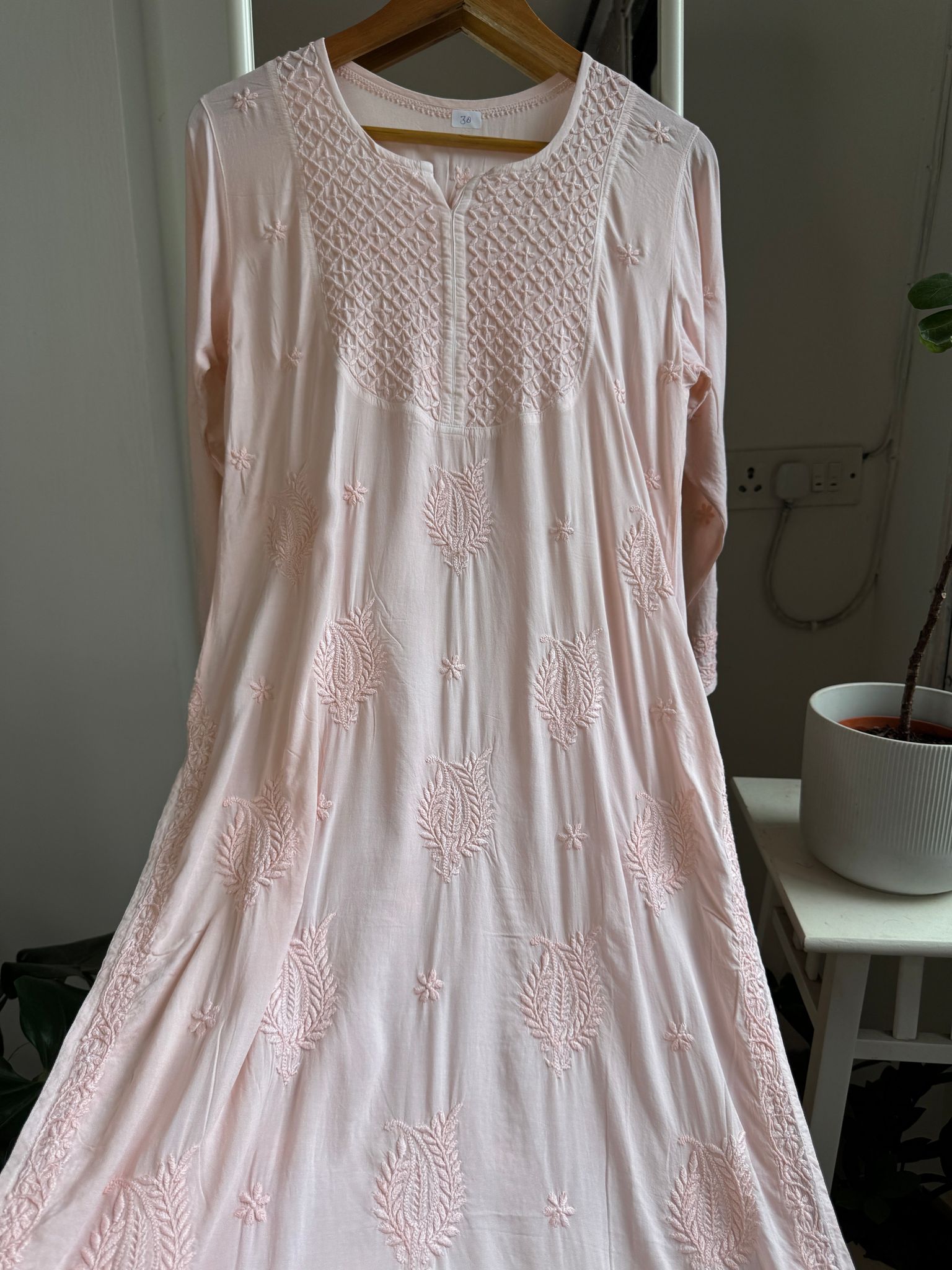 Premium Modal Chikankari Cotton Kurti - Pale Pink - Noor Collection-Pale Pink / cotton / XL