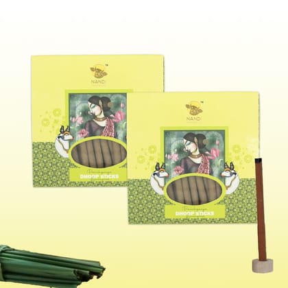 Nandi Panchgavya 100 Percent Cow Dung Dhoop Sticks for Pooja with Stand (Lemongrass Fragrance-Pack of 2,100 Sticks)