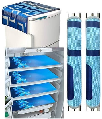 Crosmo Polyester Floral Printed Fridge Mat & Cover ( 64 18 ) Pack of 7 - Blue