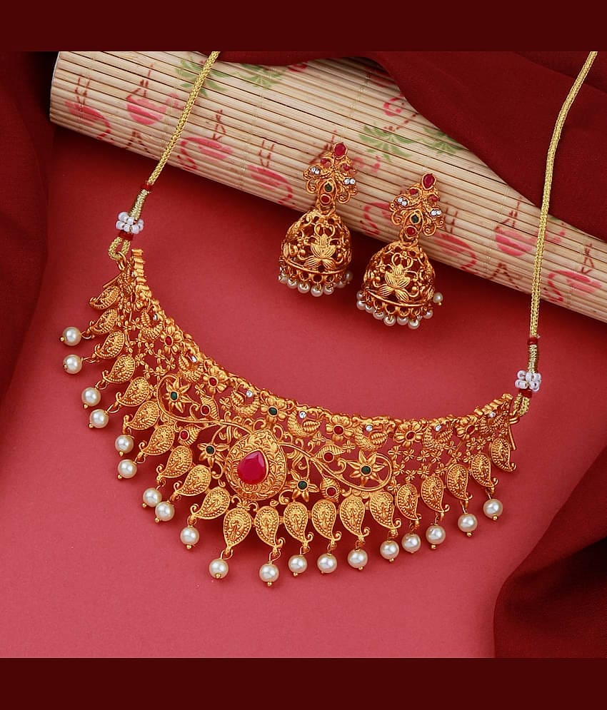 ShreejiHuf Alloy Golden Traditional Necklaces Set Choker