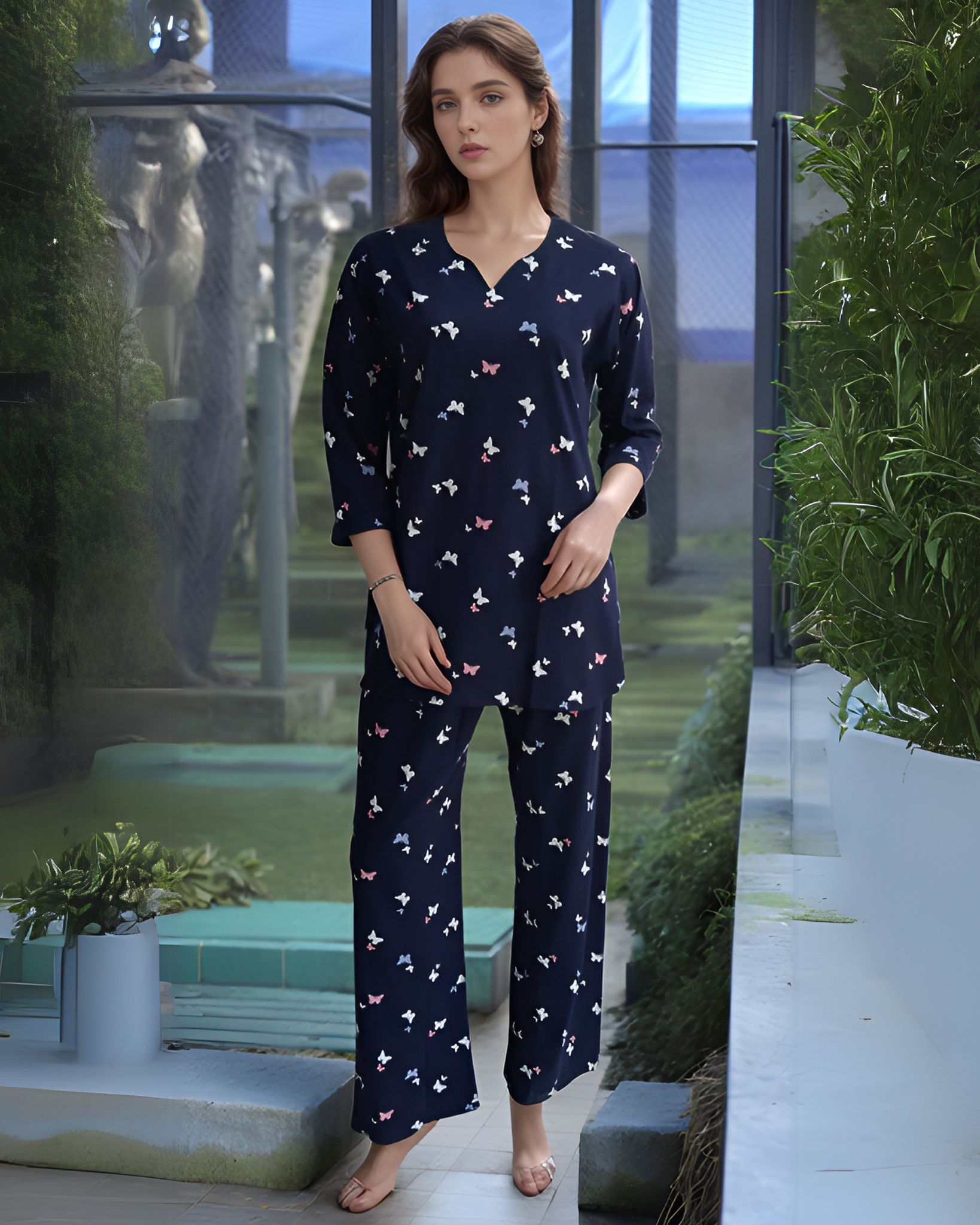 Fablush Women's Pajama Set Full Sleeves Women's Nightwear | Ev15101-Navy Blue / M