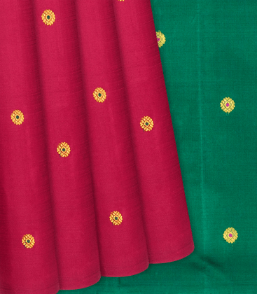Crimson Handloom Kanchipuram Silk Saree With Chakaram Motifs-Crimson-Crimson
