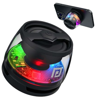 Portronics Nadya 6W Magnetic Bluetooth Speaker with MagSafe Mobile Stand, HD Sound, Upto 4 Hours Playtime, 40mm Driver, RGB LED Lights, Bluetooth 5.3V, Transparent Speaker, Type C Charging(Black)