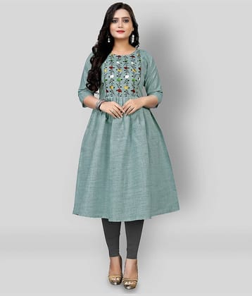 Rangrasiya - Green Cotton Women's Flared Kurti ( Pack of 1 )