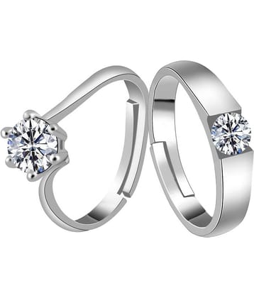 Silverplated lovely Solitaire His and Her Adjustable proposal couple ring For Men And Women Jewellery