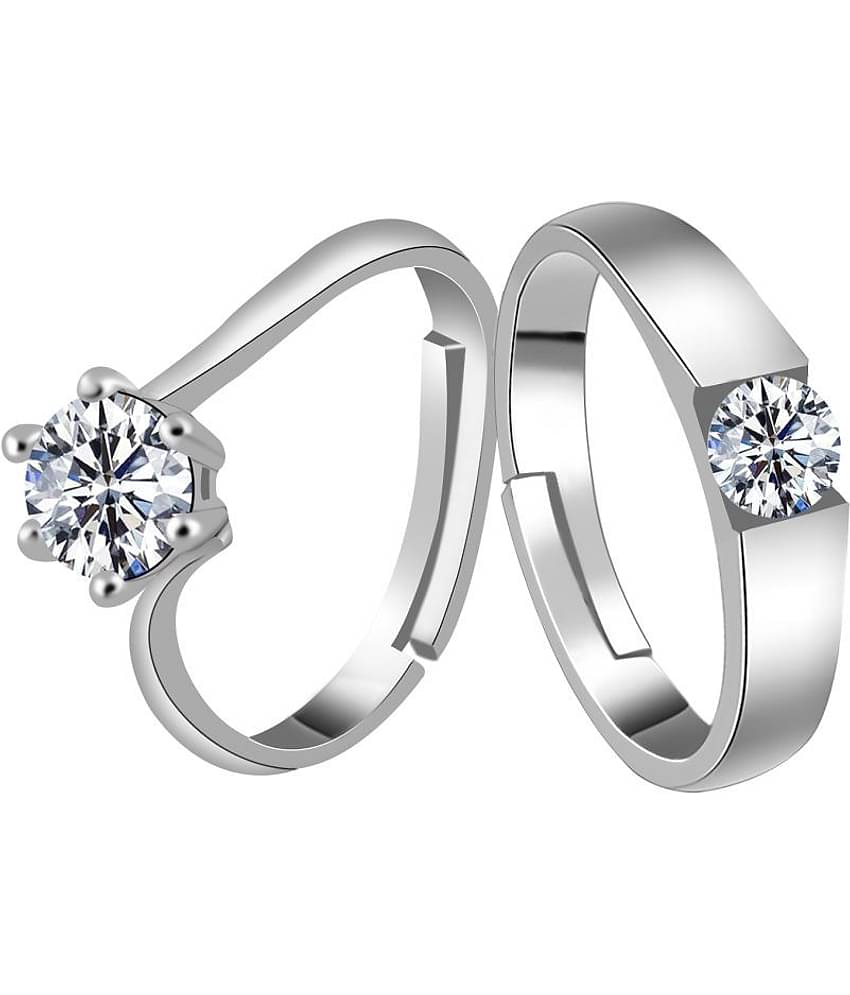 Silverplated lovely Solitaire His and Her Adjustable proposal couple ring For Men And Women Jewellery