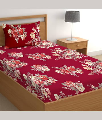 CG HOMES Poly Cotton 1 Single Bedsheet with 1 Pillow Cover ( Red )