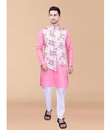 PRINTCULTR Pink Cotton Regular Fit Mens Kurta Pyjama Set ( Pack of 1 ) - None
