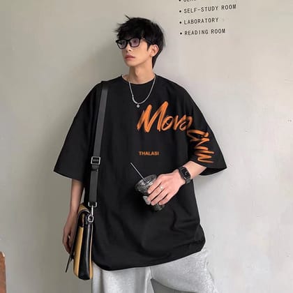 Korean Style Black Anime Oversized T Shirts for Men-Small