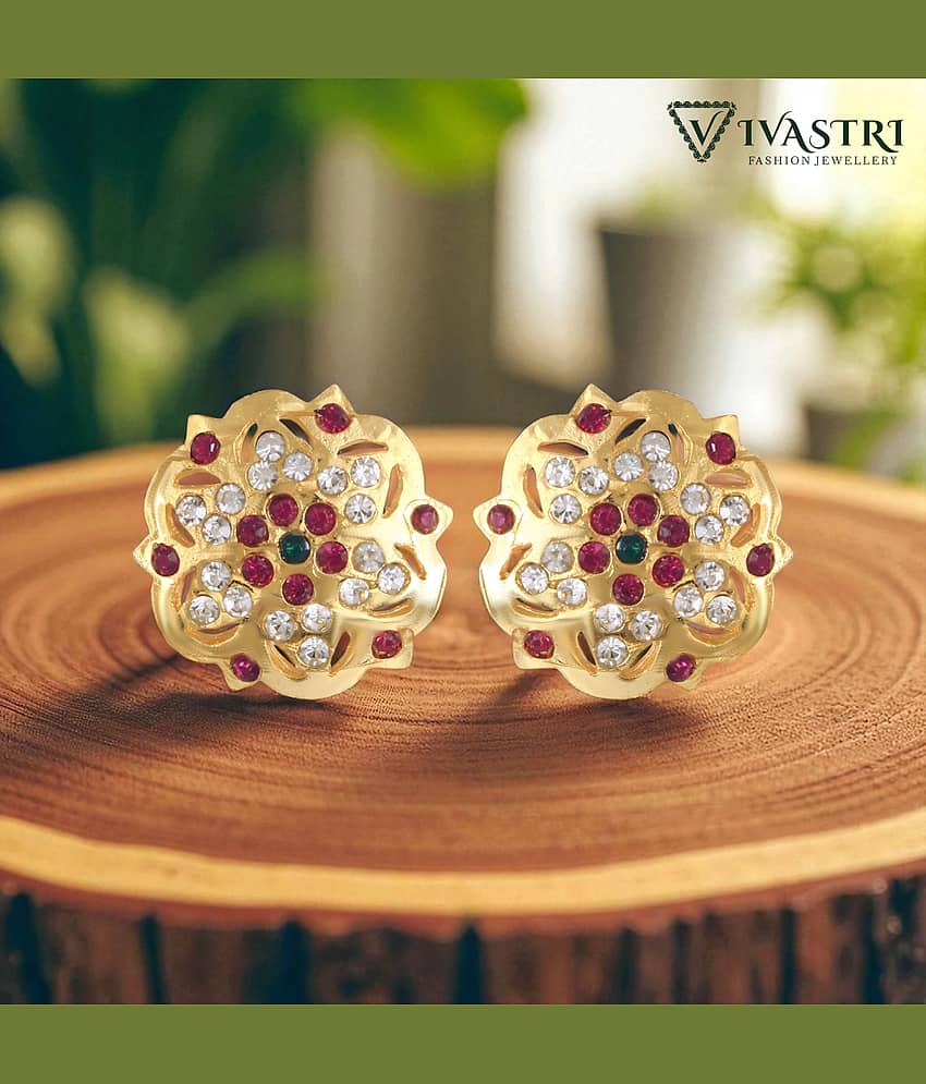 VIVASTRI Golden Stud Earrings ( Pack of 1 )